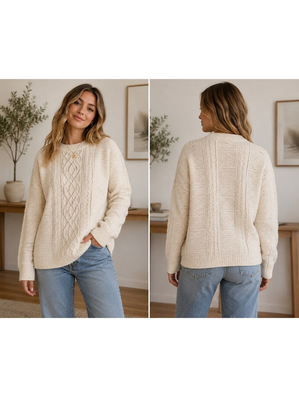 Vintage 90s Forenza Woman's Med Cream Cable Knit Sweater Chunky Fisherman